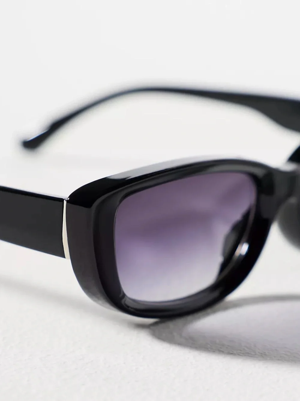 Anthropologie Reality Eyewear Slim Wrapped Oval Sunglasses Black NWT Preppy Chic